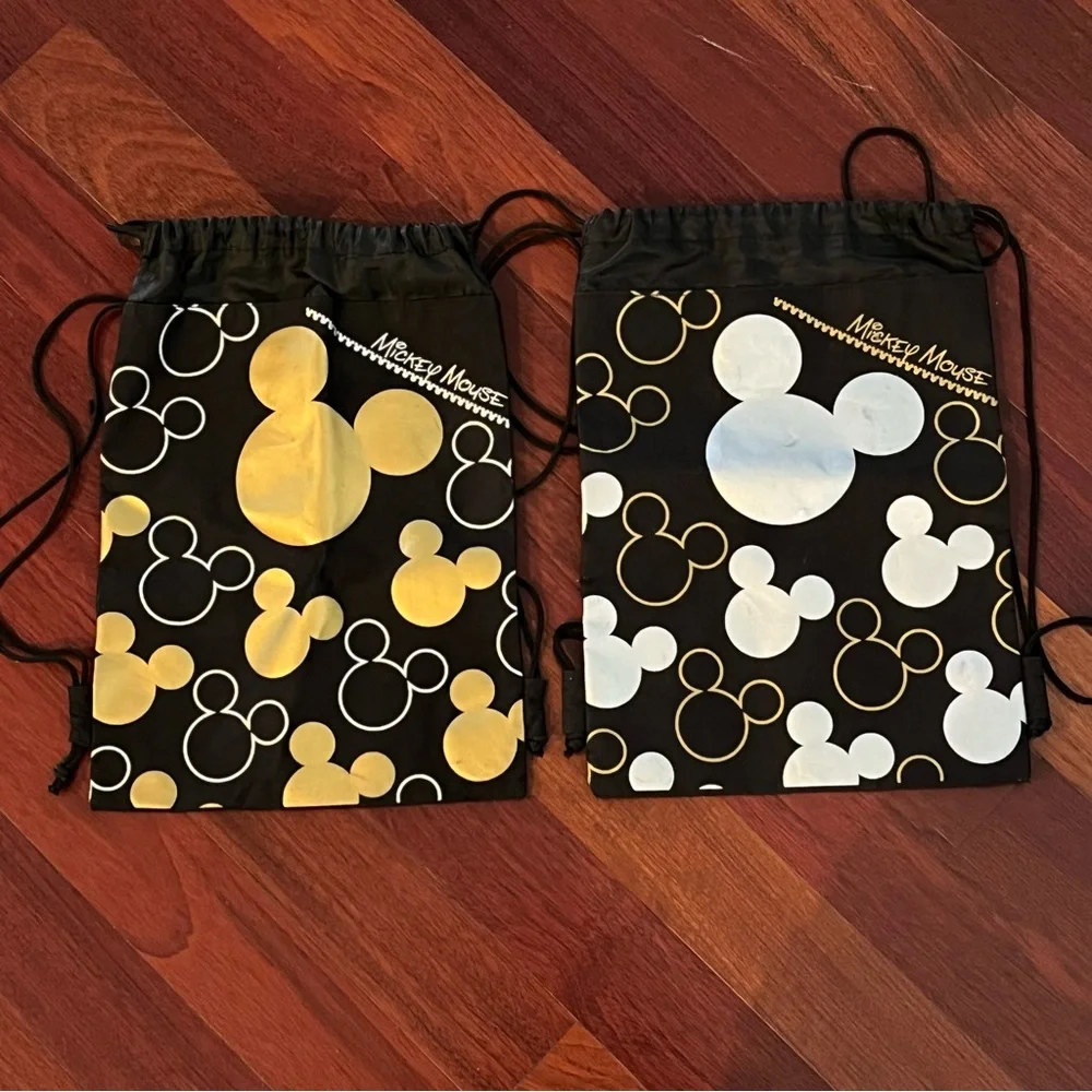 Mickey Mouse Drawstring Bags Disney Cinch Backpack Lightweight Black Gold Silver